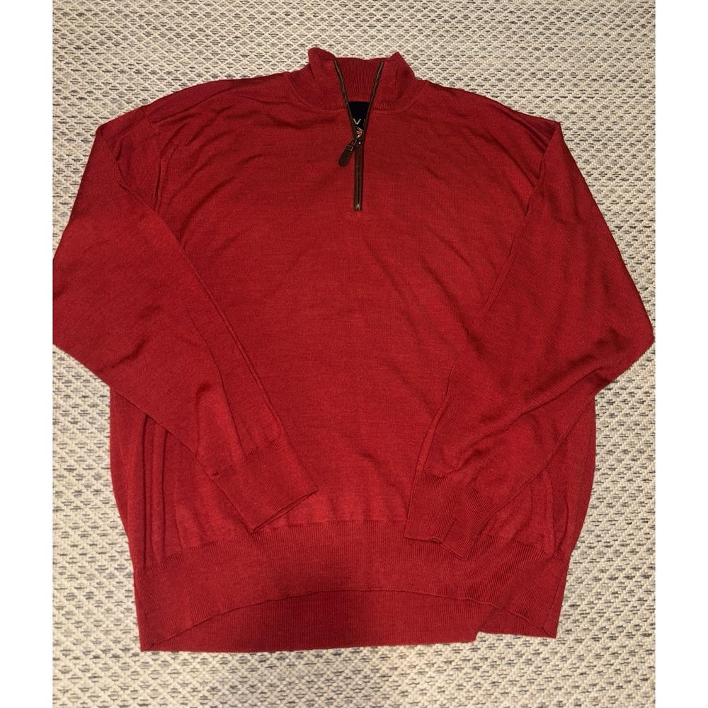NEW Orvis 100% Merino Wool 1/4 Quarter zip Sweater Mens XXL Red Long Sleeve